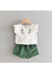 Girls clothes set 2022 new summer sleeveless T-shirt and print bow shorts for girl kids clothes children clothing 3 5 7 years