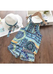 Girls clothes set 2022 new summer sleeveless T-shirt and print bow shorts for girl kids clothes children clothing 3 5 7 years