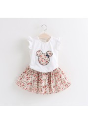 2022 Summer New Kids Clothes Fruit Print Casual Girls Clothing Set + Pants 2 Pack Fashion Ribbon Bow Set Toddler Clothing