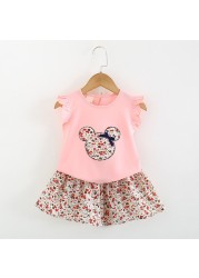 2022 Summer New Kids Clothes Fruit Print Casual Girls Clothing Set + Pants 2 Pack Fashion Ribbon Bow Set Toddler Clothing