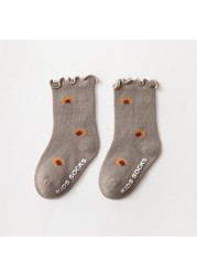 Floral Embroidery Mushroom Edge Socks Baby Socks Cotton Knit Kids Knee High Socks for Toddler Girls Children Tube Socks