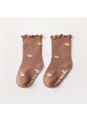 Floral Embroidery Mushroom Edge Socks Baby Socks Cotton Knit Kids Knee High Socks for Toddler Girls Children Tube Socks