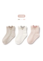 3pairs/lot Girls Socks Summer Breathable Children Short Ankle Socks for 1-12 Years Kids Soft Cotton Lace Princess Mesh Socks