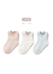 3pairs/lot Girls Socks Summer Breathable Children Short Ankle Socks for 1-12 Years Kids Soft Cotton Lace Princess Mesh Socks