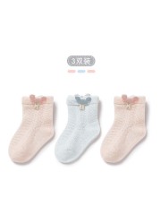 3pairs/lot Girls Socks Summer Breathable Children Short Ankle Socks for 1-12 Years Kids Soft Cotton Lace Princess Mesh Socks