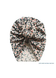 67JC Newborn Baby Toddler Turban Hat Cute Knotted Bow Infant Beanie Vintage Floral Leopard Print Kids Bonnet Headwrap