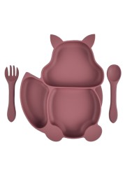 Baby Food Squirrel Silicone Baby Feeding Tray With Fork Spoon Set Dinnerware Training