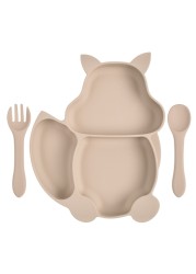 Baby Food Squirrel Silicone Baby Feeding Tray With Fork Spoon Set Dinnerware Training