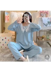 Pajamas Clothes Women Breastfeeding Set Leisurewear Nursing Suits Pregnant Woman Pajamas Twinset Breastfeeding Tops Pant 2pcs