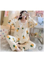 Pajamas Clothes Women Breastfeeding Set Leisurewear Nursing Suits Pregnant Woman Pajamas Twinset Breastfeeding Tops Pant 2pcs