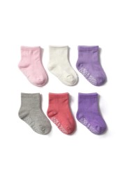 Boys and Girls 6 Pairs Socks 0-6 Years, Cotton, Kids, Non Slip, Short Cut, Elastic Grips, Four Seasons