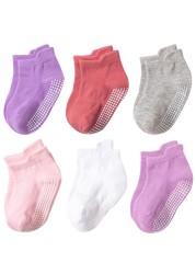 Boys and Girls 6 Pairs Socks 0-6 Years, Cotton, Kids, Non Slip, Short Cut, Elastic Grips, Four Seasons