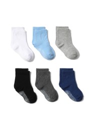 Boys and Girls 6 Pairs Socks 0-6 Years, Cotton, Kids, Non Slip, Short Cut, Elastic Grips, Four Seasons