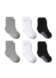 Boys and Girls 6 Pairs Socks 0-6 Years, Cotton, Kids, Non Slip, Short Cut, Elastic Grips, Four Seasons