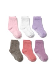 Boys and Girls 6 Pairs Socks 0-6 Years, Cotton, Kids, Non Slip, Short Cut, Elastic Grips, Four Seasons