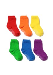 Boys and Girls 6 Pairs Socks 0-6 Years, Cotton, Kids, Non Slip, Short Cut, Elastic Grips, Four Seasons