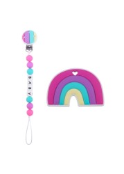 2pcs Baby Pacifier Chain Clip Rainbow Teether Set Newborn Nipple Dummy Clip Holder Silicone Teething Soother Molar Toys QX2D