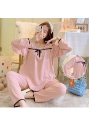 Fashion Cotton Maternity Nursing Pajamas Long Sleeve Pregnant Women Sleepwear Pregnancy Clothes Breastfeeding 2pcs Pajamas Suit