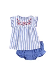 Lovely Cute Baby Girls Stripes Flower Tops+Pants 2pcs Baby Clothing Sets Infant Newborn Toddler Girls Clothes Suit Girl Sets