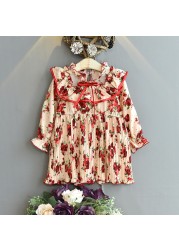 Autumn New Fashion Baby Girls Dresses Long Sleeve Chiffon Floral Princess Cute Dress Family Vacation Beach Kids Clothes 1-6 Years