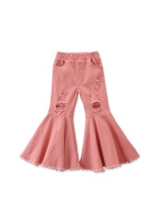 Spring All-match Girls Jeans Trumpet Elastic Waist Flared Pants Children Trousers Bell bottomed Jeans For Girl Clothing 2-7Years