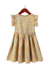 Girl Summer Dress 2022 New Casual Princess Dress Retro Small Floral Kids Dress Vestido 3-14Y G0005