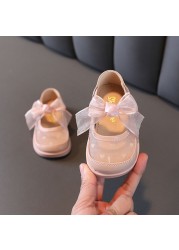 Spring Summer Girls Leather Shoes Cute Bow Fashion Breathable Mesh Baby Girl Shoes First Walkers Pink White