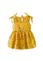 2022 New Summer Baby Toddler Kids Girls Sleeveless Ribbons Bow Floral Dress Princess Dresses Girls Clothes Kids Casual Dresses