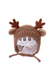 Cute Deer Elk Antlers Baby Hat Winter Warm Plush Knitted Ear Warmer Children Hat Bonnet Boys Girls Beanie Hat Christmas Hats