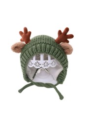 Cute Deer Elk Antlers Baby Hat Winter Warm Plush Knitted Ear Warmer Children Hat Bonnet Boys Girls Beanie Hat Christmas Hats