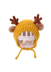 Cute Deer Elk Antlers Baby Hat Winter Warm Plush Knitted Ear Warmer Children Hat Bonnet Boys Girls Beanie Hat Christmas Hats