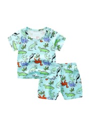 0-5Y Summer Children Set Toddler Kids Baby Boys Girls Short Sleeve Cartoon Prints Tops T-shirt Shorts Outfits