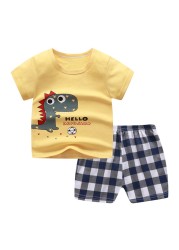 0-5Y Summer Children Set Toddler Kids Baby Boys Girls Short Sleeve Cartoon Prints Tops T-shirt Shorts Outfits