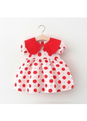 Infant Baby Girls Dresses Short Sleeve Summer Dot Printed Princess Dress Toddler Newborn A-Line Dress Holiday Party Dress