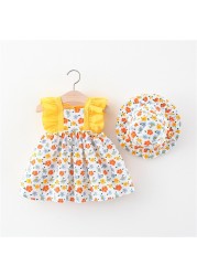 Toddler Infant Baby Girls Sleeveless Dress And Hat Set Cute Ruffles Floral Dress Summer Princess Dresses Vacation Party Dress