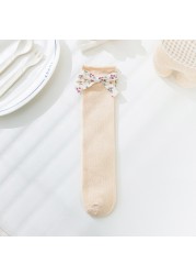 2pairs/lot Summer Kids Long Floral Bow Sock Knee High Thin Mesh Socks Hollow Out Soft Cotton Infant Sokin Baby Girls Socks