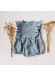 Summer Newborn Infant Baby Girls Romper Cotton Linen Ruffles Sleeveless Infant Playsuit Jumpsuit Overalls onabiece Baby Clothes