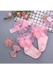 Baby Girl Lace Flower Headband Socks Set Cotton Baby Socks Newborn Socks Anti Slip Floor Socks Elastic Baby Hair Band