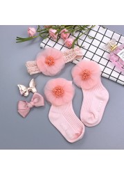 Baby Girl Lace Flower Headband Socks Set Cotton Baby Socks Newborn Socks Anti Slip Floor Socks Elastic Baby Hair Band