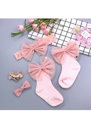 Baby Girl Lace Flower Headband Socks Set Cotton Baby Socks Newborn Socks Anti Slip Floor Socks Elastic Baby Hair Band