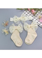 Baby Girl Lace Flower Headband Socks Set Cotton Baby Socks Newborn Socks Anti Slip Floor Socks Elastic Baby Hair Band