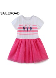 Glieroad 2-8 Years Baby Girls Cute Unicorn Princess Dress Girl Summer Short Sleeve Dresses Kids Clothes Children Suits