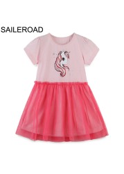 Glieroad 2-8 Years Baby Girls Cute Unicorn Princess Dress Girl Summer Short Sleeve Dresses Kids Clothes Children Suits