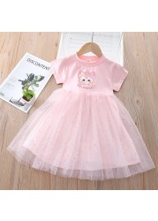 Summer Kids Dresses For Girls Frozen Elsa Lace Mesh Short Sleeve Beautiful Princess Dress Korean Toddler Children Dresses Vestidos