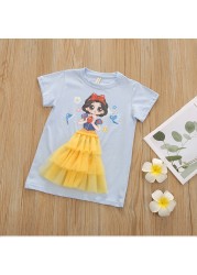 Summer Kids Dresses For Girls Frozen Elsa Lace Mesh Short Sleeve Beautiful Princess Dress Korean Toddler Children Dresses Vestidos