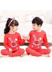 Easter Pyjamas Kids Pajamas Girl Sleepwear Set Cotton Rabbit Top+Pants Pijama Outfit Long Sleeve 2pc Pink Children Night Clothes