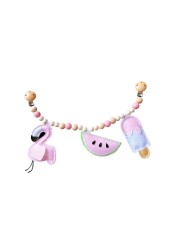 Baby Wooden Toy Stroller Clip Baby Mobile Stroller Plush Bead Pacifier Chain Chew Rattle Baby Wooden Teether Necklace Teething Bead