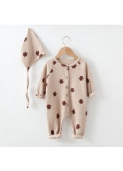 Newborn baby clothes baby clothes with hat print bear baby jumpsuit long sleeve boy and girls autumn jumpsuit bodysuit