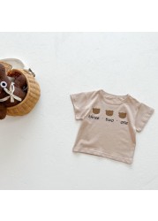 Summer new baby belt shorts T-shirt set 2022 summer boy bear short-sleeved shirt boy belt shorts two-piece baby set