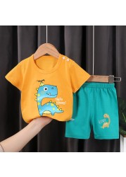 Seieroad Children's Summer Clothes Dinosaur Boys Cartoon T-shirt T-shirt + Pants Kids Clothes Short Sleeve Teenage Clothing Set Tracksuit